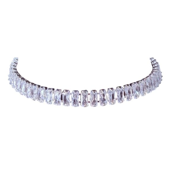 Slider Tennis Bracelet Sterling Overlay Made with Swarovski Baguette Crystals - Picture 5 of 16